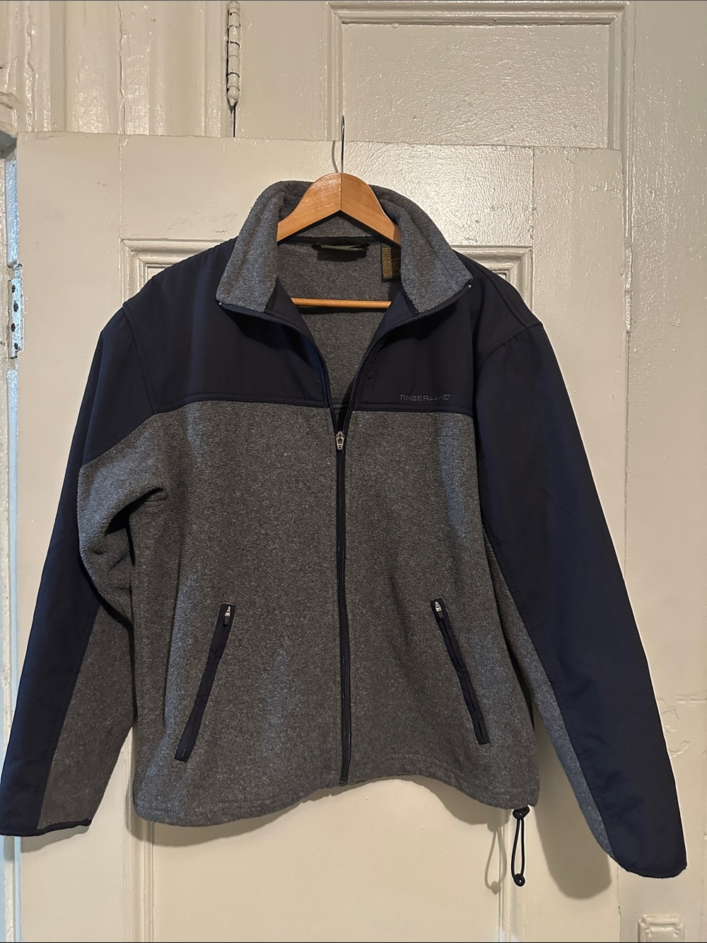 Like New Timberland Men's Two-Tone Zip-Up Fleece Jacket - Navy & Gray. Size S.